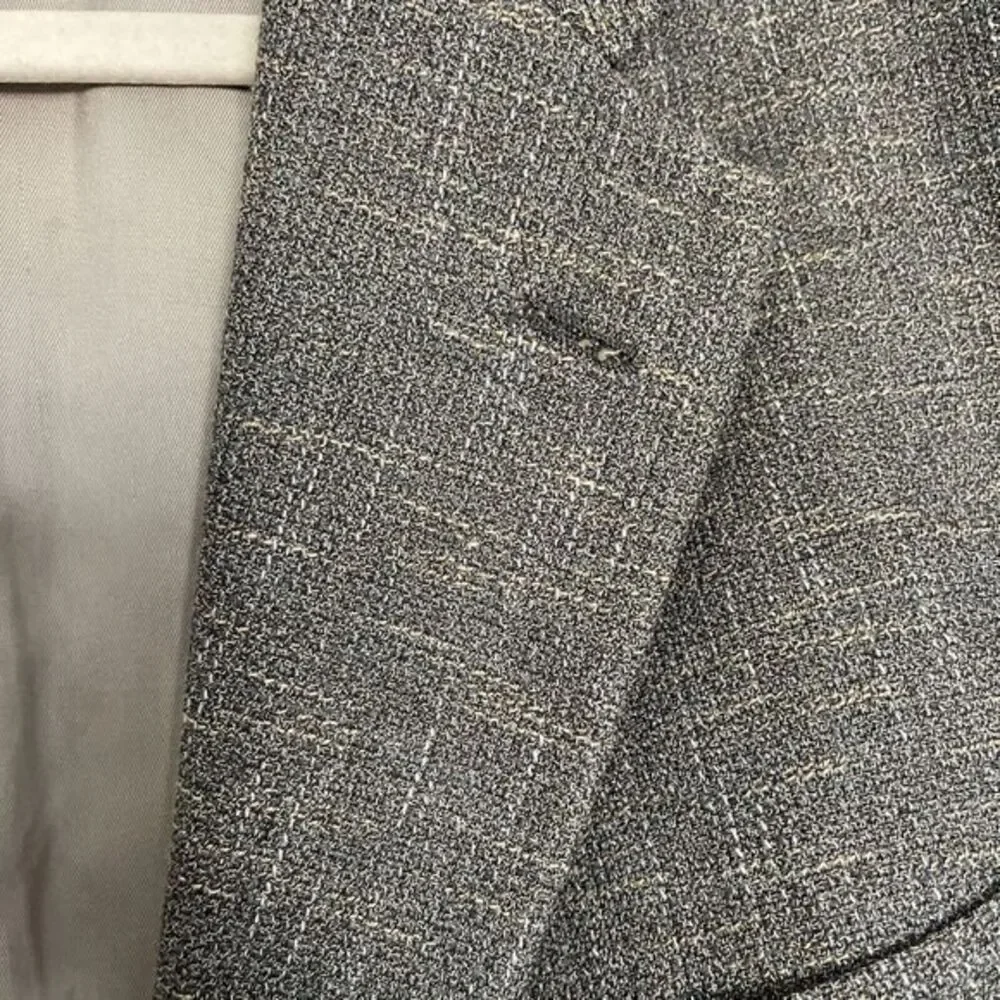 Tallia Uomo Mens 46L‎ Blazer Wool Jacket Sport Coat Ivory Gray Brown Plaid